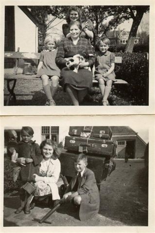 Onderste foto vlnr Thea Vullings, Antje Meek, Bér Vullings, klaar voor de terugreis. Bovenste foto:vlnr Loltje Meek, mevrouw Marijke Meek, Thea Vullings. Staand: Antje Meek. fotos_kraai_1_2